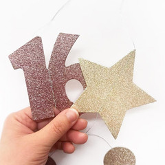 Champagne Gold Brown 16Th Birthday Decorations Number 16 Circle Dot Star Garland