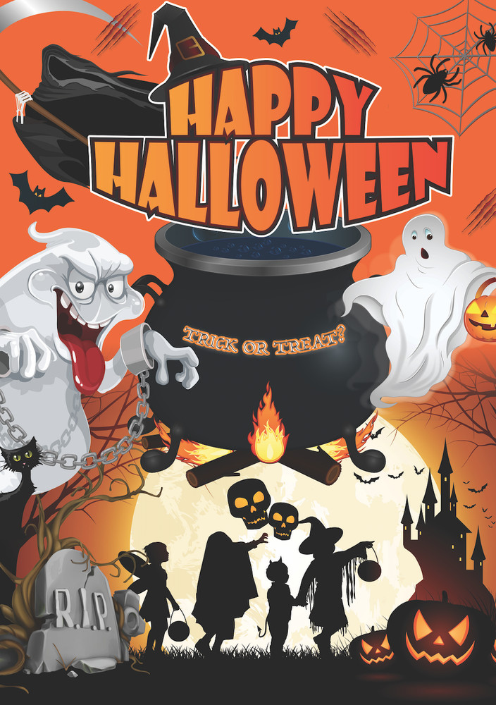 Halloween Scary Poster Trick Treat Sign Notice Opt Lamination Decor Door Window