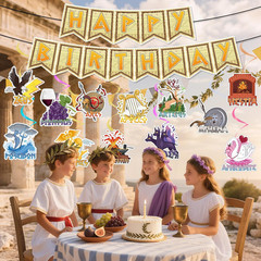 Greek Mythology Birthday Decor, 14PCS Greek Party Banners with Hanging Swirls De