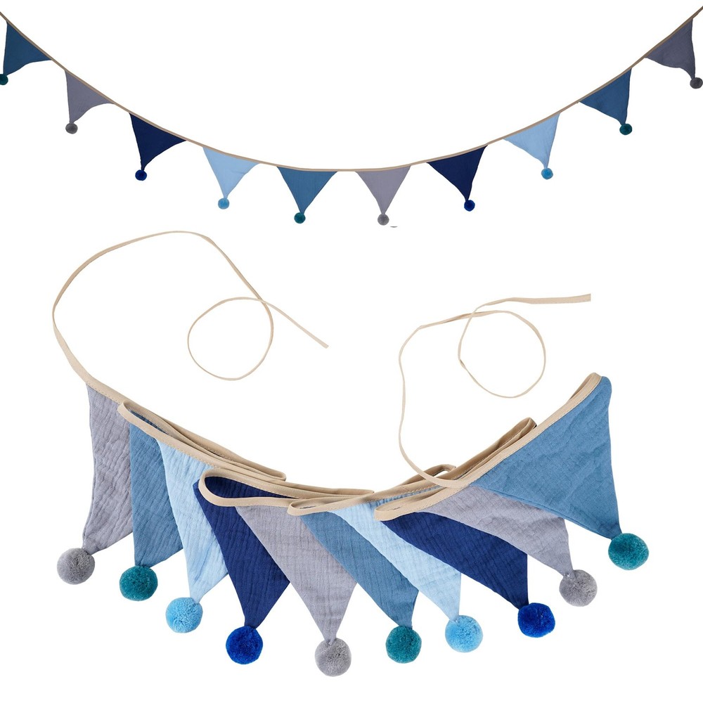 Fabric Bunting Banner, 2 Pack Handmade Neutral String Banner with Felt Ball E…