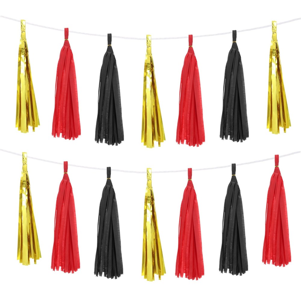 15 Pcs Tassel Garland, Black Bright Red Gold Tassels
