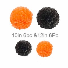 12 PCS Black Orange Tissue Paper Pom Poms Hanging Flower Decor 12in 10in Kit