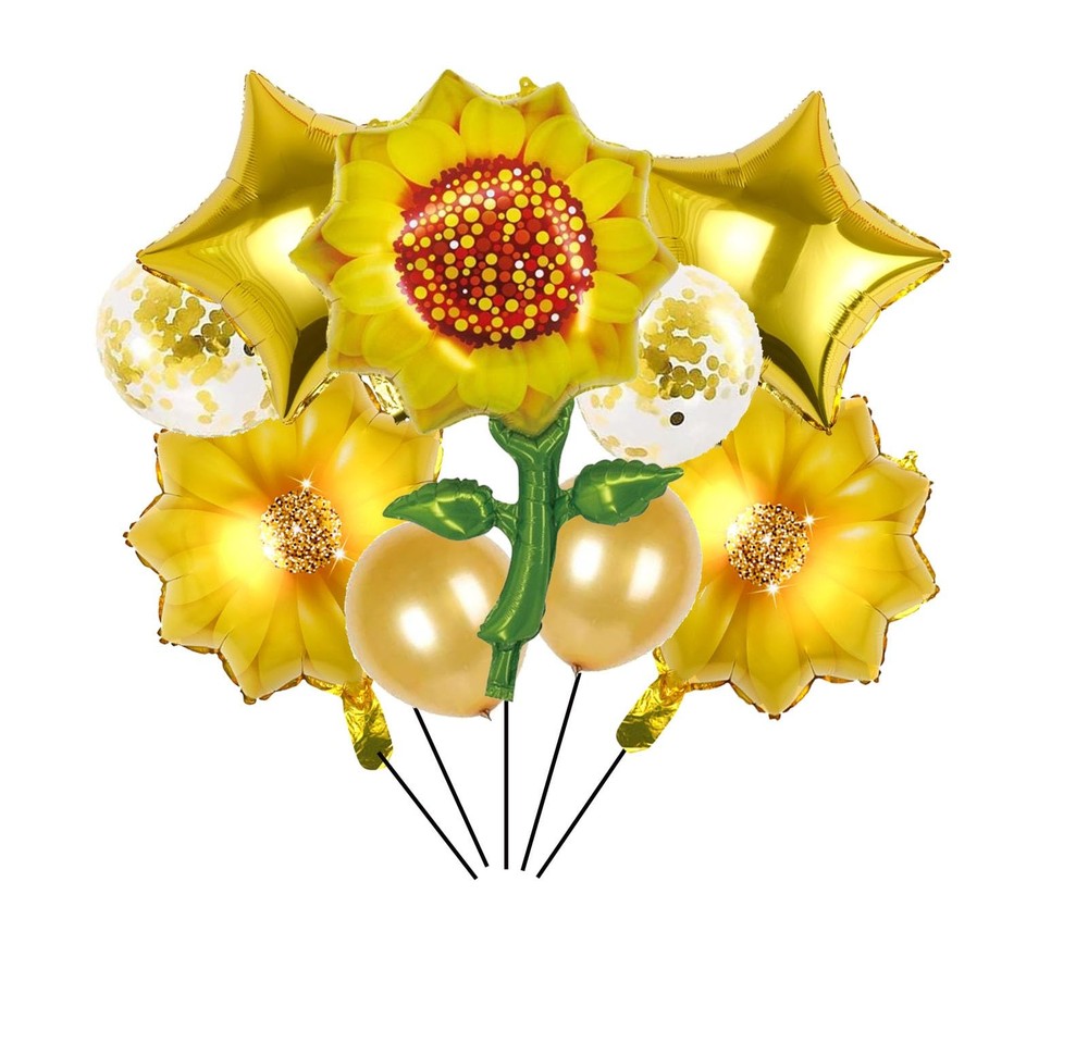 9PCS Yellow Sunflower Balloons Set Aluminum Foil Sunflower Shaped Mylar Ballo…