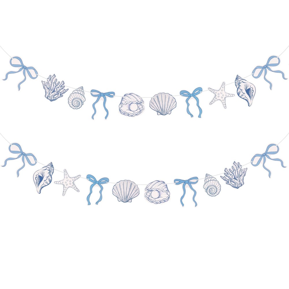 2 Pack Blue Bow Starfish and Shell Banner 6.56 ft Beach Party Paper Hanging D…
