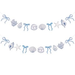 2 Pack Blue Bow Starfish and Shell Banner 6.56 ft Beach Party Paper Hanging D…