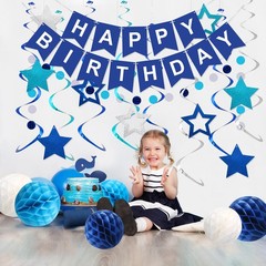 meowtastic Birthday Decorations Happy Birthday Banner with Honeycomb Balls 16pcs