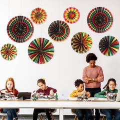 Outus Black History Month Decorations Paper Fans Juneteenth Hanging Paper Fans K