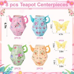 8 Pcs Tea Party Decorations, Flower Boxes Centerpiece Floral Teapot Vase Tabl…