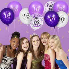 Purple 16th Balloons Decorations – 16Pcs Purple White Happy 16th Confetti Lat…