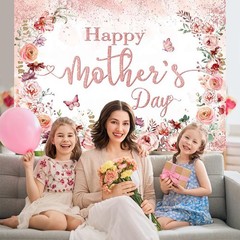 Happy Mother’s Day Banner Backdrop Mothers Day Photo Backdrop Pink Flowers Mothe