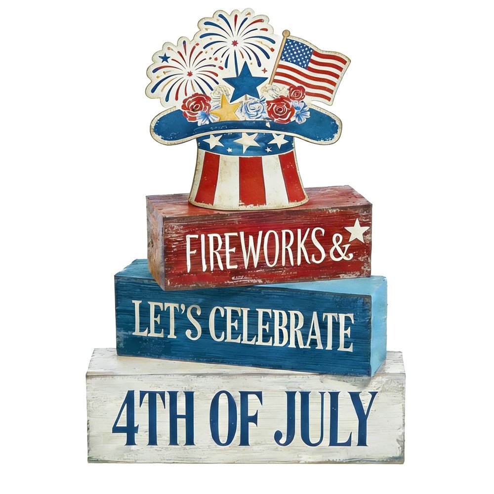 4th of July Table Decorations Patriotic Memorial Day Tiered Tray Decor Wooden…