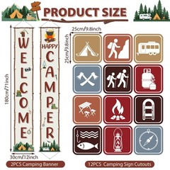 14Pcs Camping Party Decorations Set Welcome Happy Camper Porch Banner Sign Su…