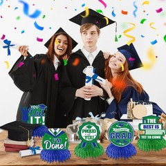12 PCS Class Of 2026 Graduation Honeycomb Table Centerpiece Green Blue