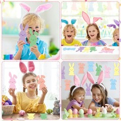 54 PCS 5.9 Inch Easter Bunny Paper Cutouts Colorful DIY Craft With Glue