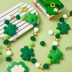 St. Patrick’s Day 8.2ft Felt Ball Garland with Shamrock and Gold Beads