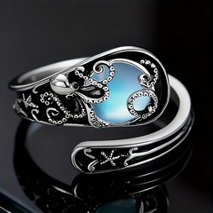 Fashion Octopus Ring for Girls, Adjustable Silver Tone, Blue Stone, Unique Gift