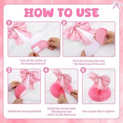Elegant Pink Bow Honeycomb Centerpieces – 12 Pcs for Birthday & Bridal Events