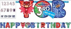PJ Masks – 6 Piece Birthday Party Decoration Kit – Banner/Backdrop/Candle Etc