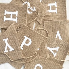 Neutral Burlap Banner, Birthday Party Decor, Boho Flags, 2 In 1