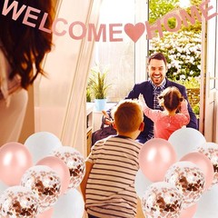 15 Pcs Welcome Home Banner Kit: Rose Gold Glitter Back Balloon 15pack