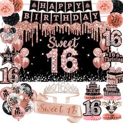 Sweet 16 Party Decorations – 16th Birthday Decorations Backdrop, Banner, Hone…