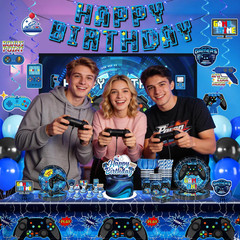 208Pcs Video Game Birthday Decorations-Serves 25, All-In-One Gamer Birthday Part