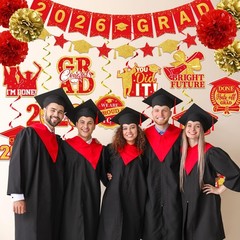Red and Gold Graduation Decorations, 2026 Grad Banner Congrats Red&gold