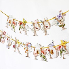 Happy Birthday Banner, Boho Butterflies, Wildflower Party Decor, Multicolor