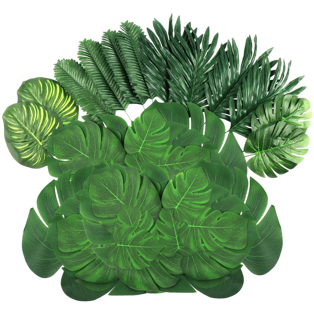 LOMIRO 50 Pieces 7 Kinds Artificial Tropical Leaf Jungle Leaves 50pcs Green