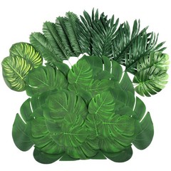 LOMIRO 50 Pieces 7 Kinds Artificial Tropical Leaf Jungle Leaves 50pcs Green