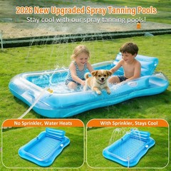 Inflatable Tanning Pool Lounger Float with Sprinkler, 77″ x 48″ Pool Float Ad…