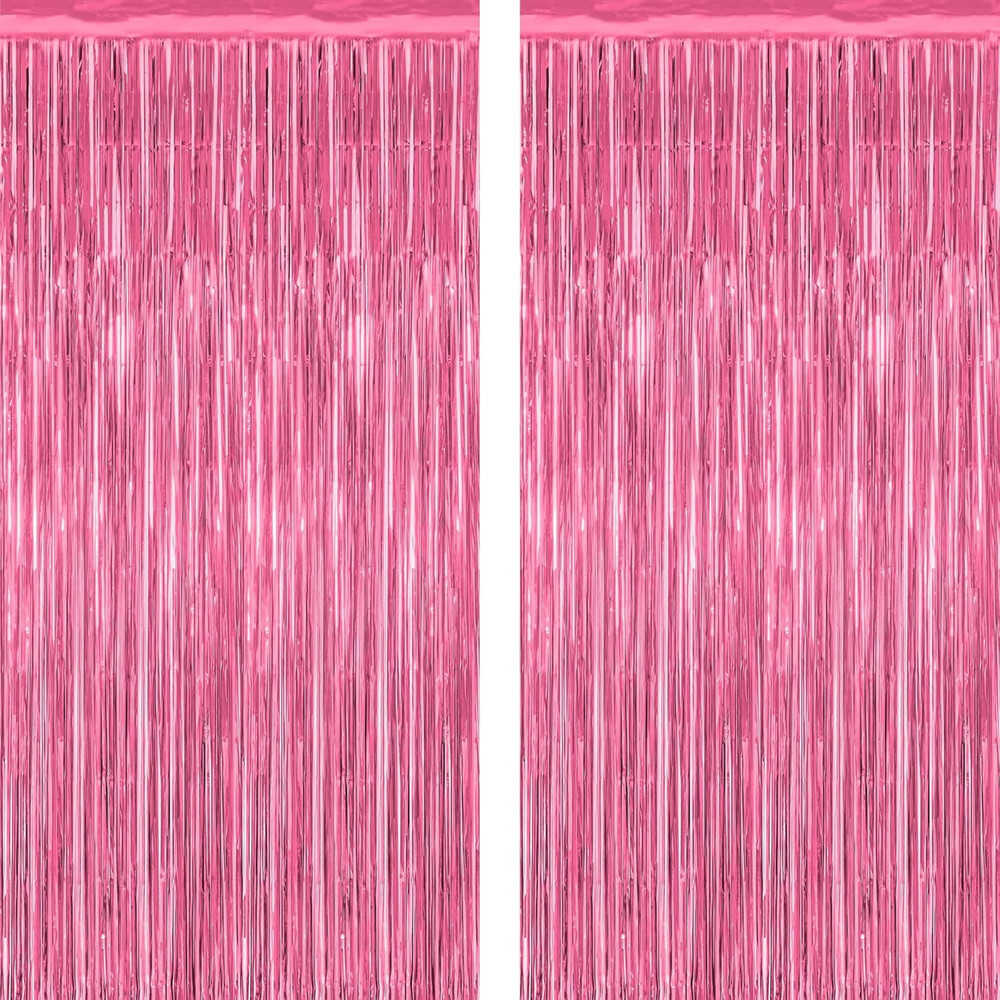 2 Pink Party Decorations, 3.28 FT X 7.05 FT Pink Backdrop, Metallic Tinsel Back