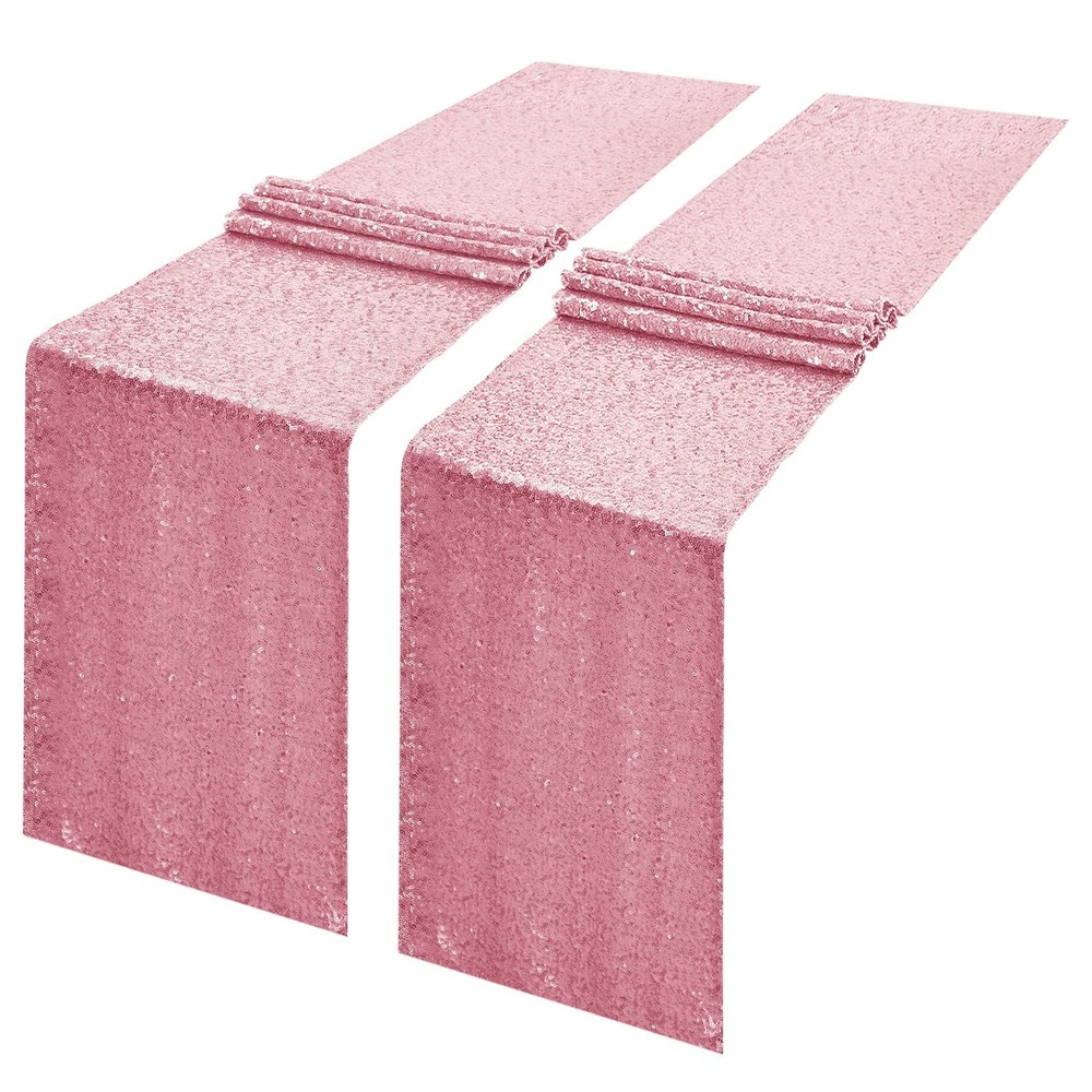2 Packs 12 x 108 inches Light Pink Sequin Table Runner, Glitter Pink Table Ru…
