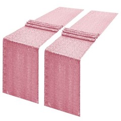 2 Packs 12 x 108 inches Light Pink Sequin Table Runner, Glitter Pink Table Ru…