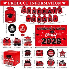 Red and Black Graduation Decorations 2026 – Grad Card Box, Congrats Grad Bann…