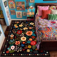 Floral Nursery 5×7 Area Rugs Washable Print Boho Cute Carpet Non Slip Flower …