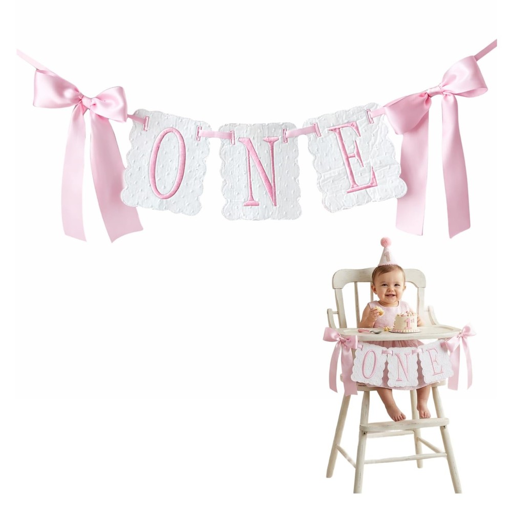 Pink White Bow High Chair Banner First Girl, High Chair Banner Girl, Sweet Hi…