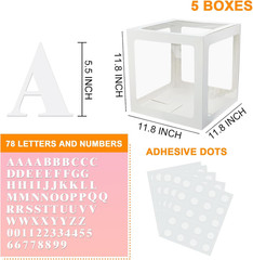 Thickened 5 Pcs White Transparent Balloon Boxes with 78 Letters & Numbers for Cu