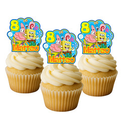 SpongeBob Personalized Cupcake Toppers Set of 12 | Kids Birthday Party Decor