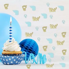 Gender Reveal Confetti 250 Pcs Gold & Blue Baby Shower Table Decorations