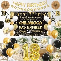 18th Birthday Decorations Boys Girls, Black Gold Happy 18th Birthday Banner Sash