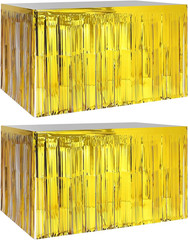2 Pack 29.5×108 Inch Metallic Foil Fringe Tinsel Table Skirts for Rectangle Tabl