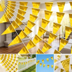 130FT Gold Glitter Triangle Pennant Banner Flag Metallic Bunting Fabric Garla…