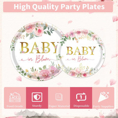 Baby in Bloom Baby Shower Decorations, 96PCS Spring Floral Party Plates Napkins