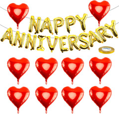 Happy Anniversary Balloons – 16 Inch Gold Anniversary Letters Banner & 18 Inch H