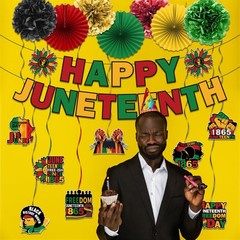 Juneteenth Banner Decorations, Red Yellow Black and Green Backdrop Decorations
