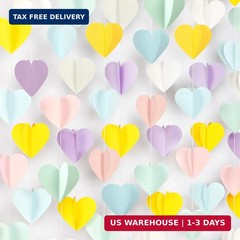 Pastel-Rainbow Party-Decorations 3D Heart Garland – 39Ft Yellow Blue Pink Purple