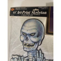 Beistle Jointed Skeleton Halloween Cardboard VTG Die Cut Art print 44″ New 1984
