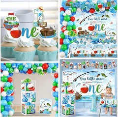 Ofishally One Birthday Decorations,161pcs Gone Fishing 1st Birth day Party Banne