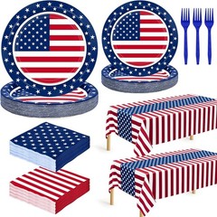30 Sets 9″ & 7″ Plates, Napkins, Forks – July 4th Disposable